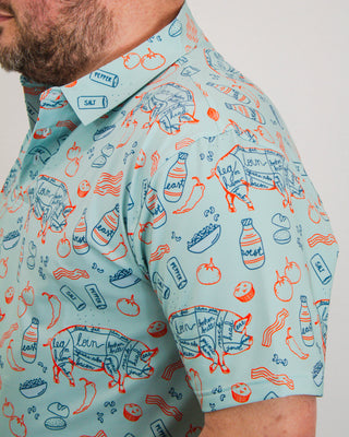 Raised By Coyotes Southern BBQ Polo, Teal