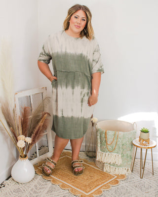 Sage Horizon Tie-Dye Midi Dress, Green