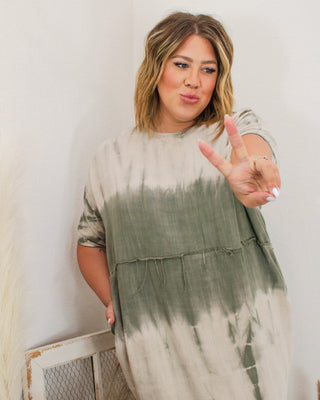 Sage Horizon Tie-Dye Midi Dress, Green