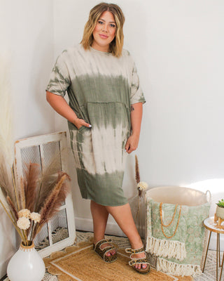 Sage Horizon Tie-Dye Midi Dress, Green
