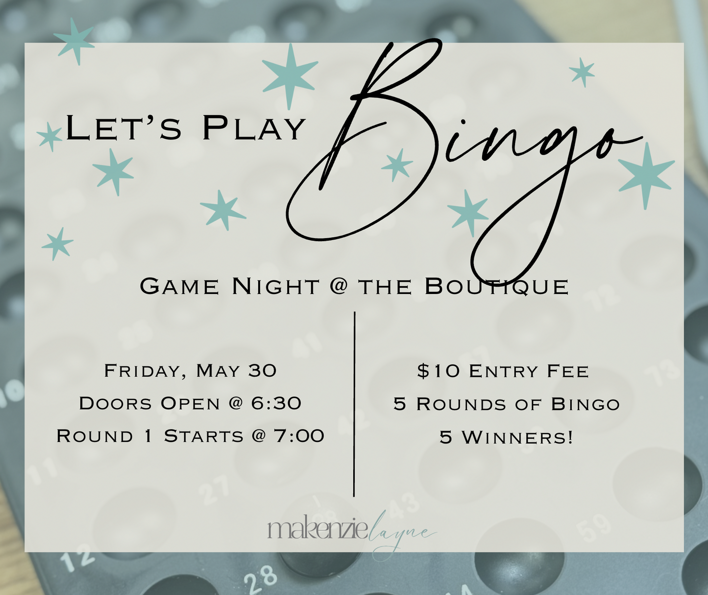 BINGO NIGHT AT THE BOUTIQUE!