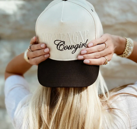 Champagne Cowgirl Embroidered Cap, Cream