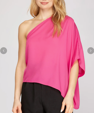 Simply Alluring One Shoulder Top, Pink