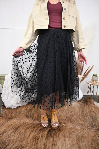 Soft Romance Tulle Midi Skirt, Black