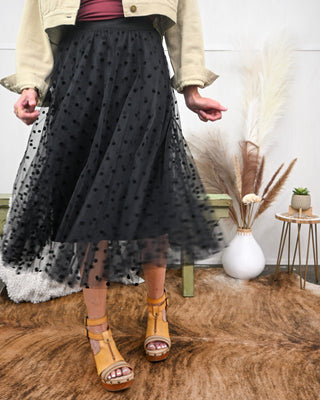 Soft Romance Tulle Midi Skirt, Black
