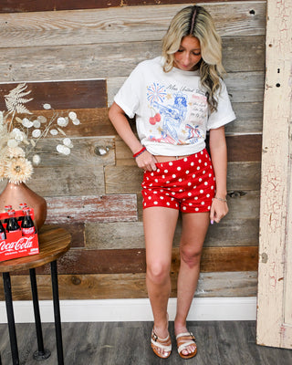 Sparks Flying Linen Shorts, Red