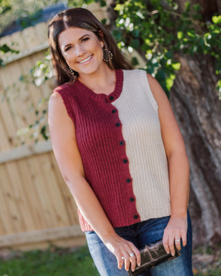 Split Decision Knit Vest, Burgundy