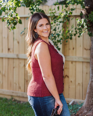 Split Decision Knit Vest, Burgundy