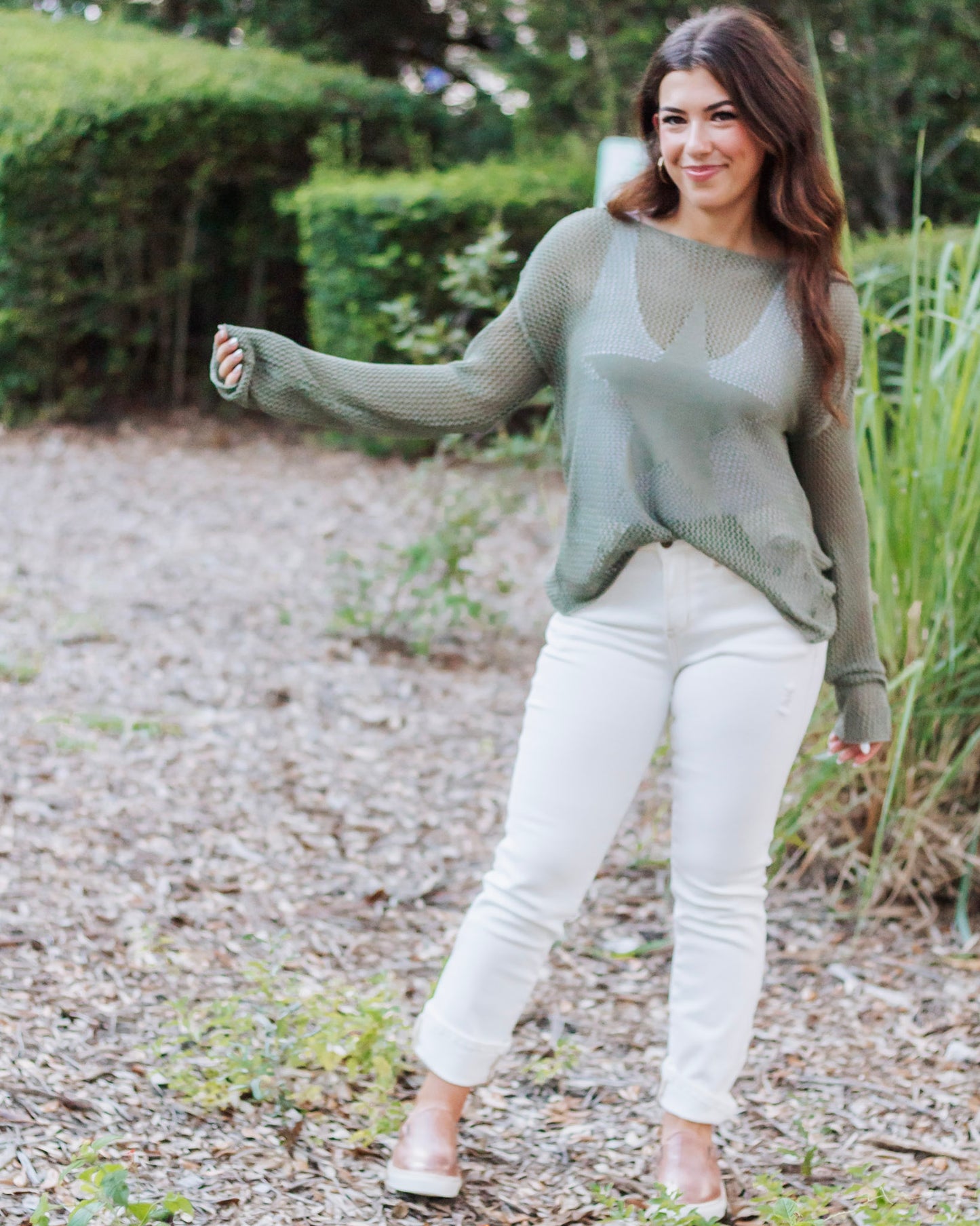 Stargazer Open Knit Top, Olive
