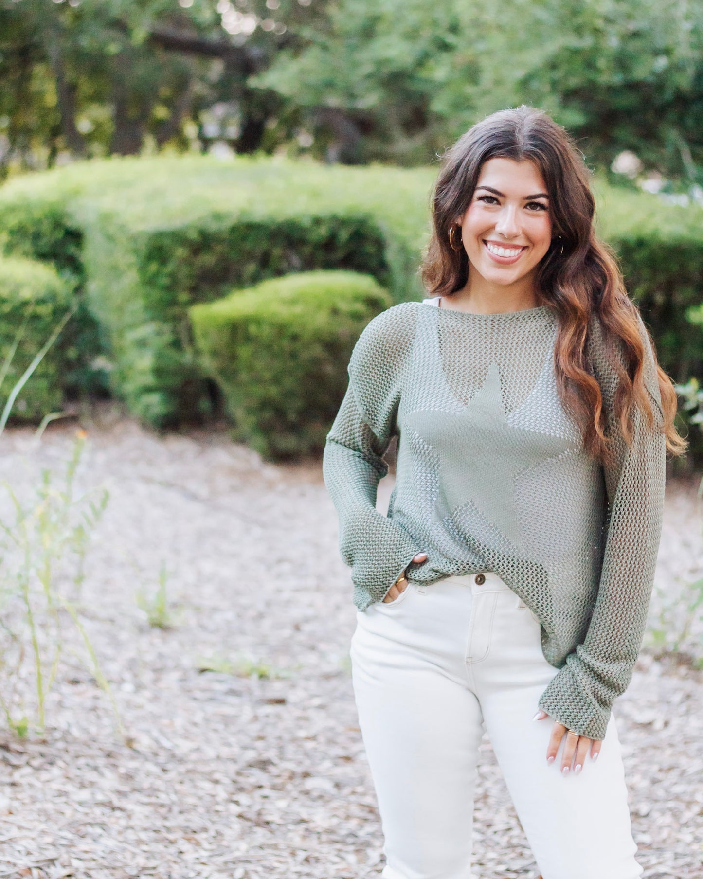 Stargazer Open Knit Top, Olive