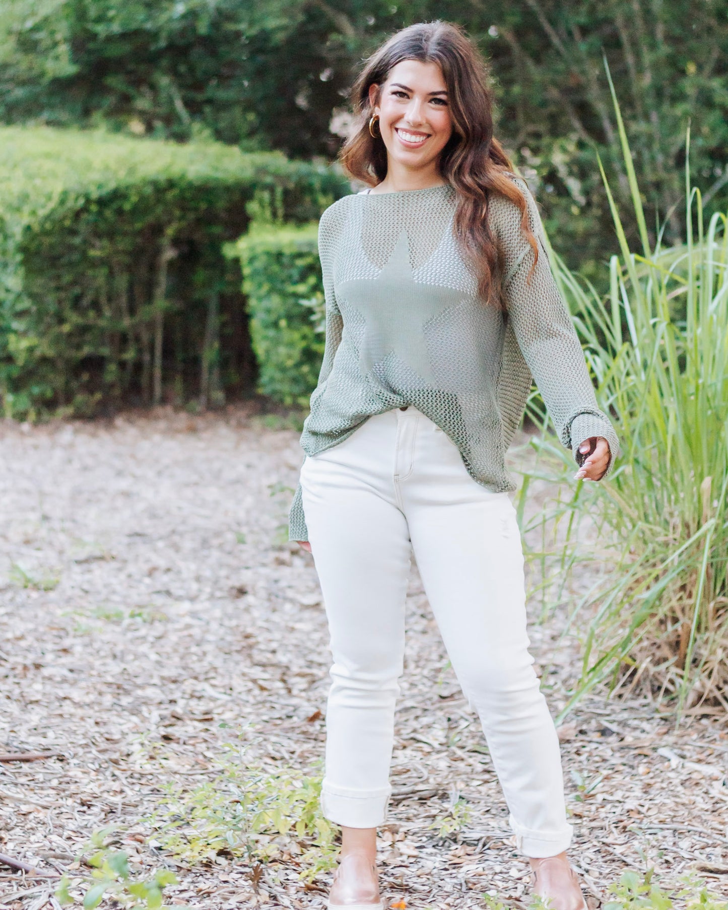 Stargazer Open Knit Top, Olive