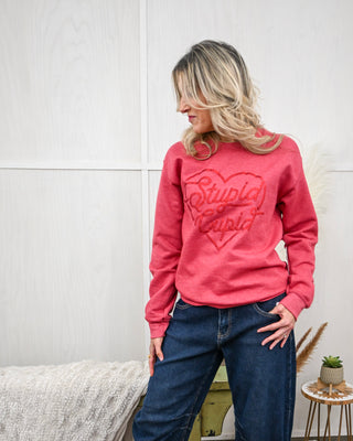 Stupid Cupid Graphic Sweatshirt, Red - FINAL SALE