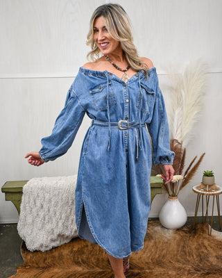 The Main Character Denim Midi Dress, Medium