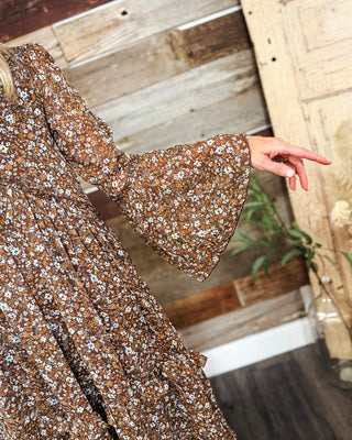 Western Bloom Midi Dress, Brown