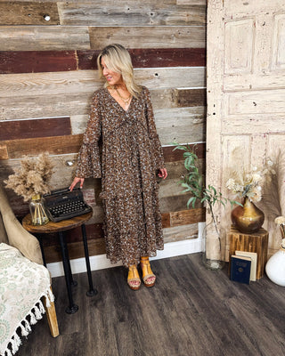 Western Bloom Midi Dress, Brown