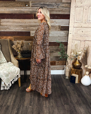 Western Bloom Midi Dress, Brown